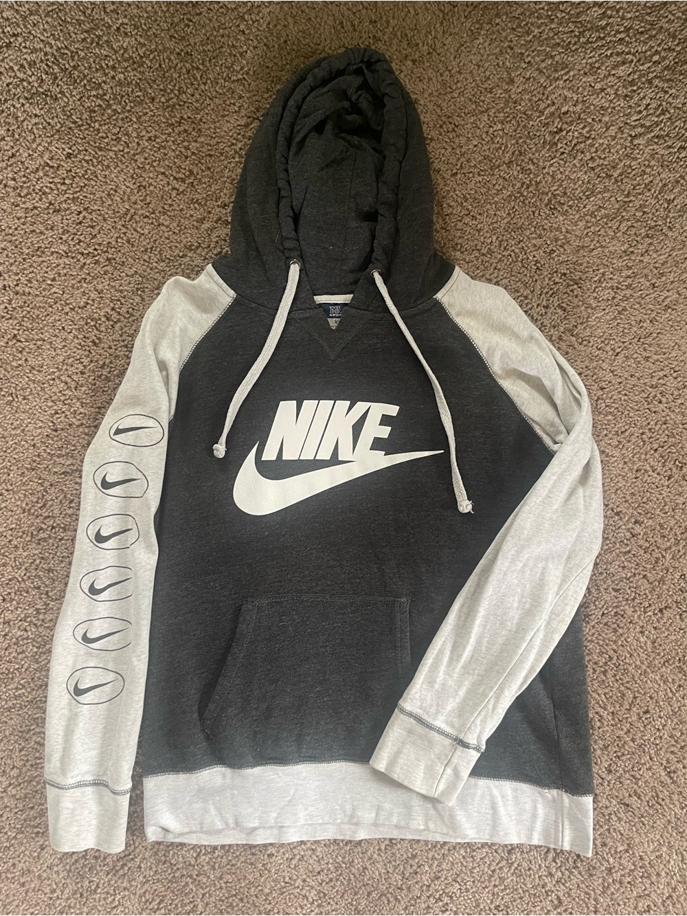 Nike Black and Gray Crewneck Hoodie with Swoosh Sleeve